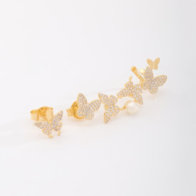 BR-01748-BRINCO EAR CUFF DE BORBOLETAS COM PÉROLA