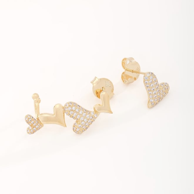 BR-01749 BRINCO EAR JACKET COM APLICAÇÃO DE TRÊS CORAÇÕES EM ZIRCÔNIAS