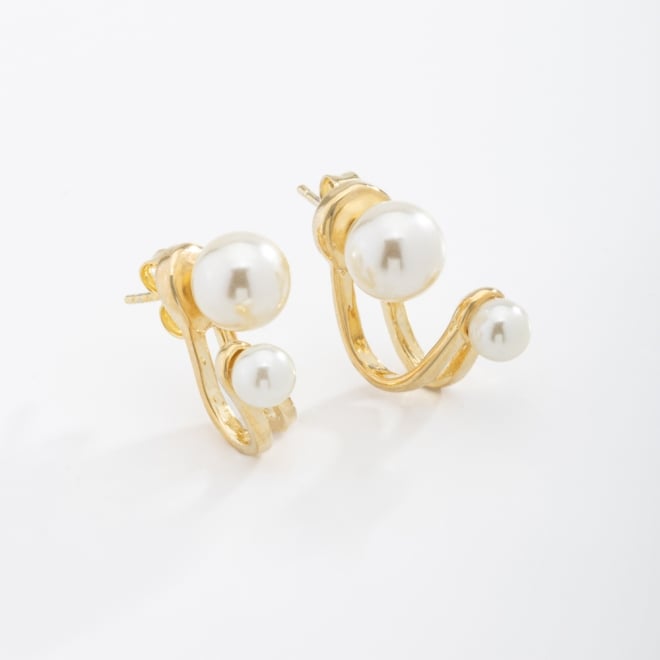 BR-01783 BRINCO BANHADO A OURO 18K COM DESIGN 2 EM 1 E DETALHES EM PÉROLAS