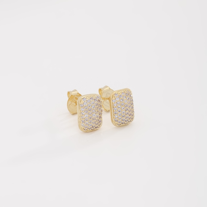 BR-02146 BRINCO BANHADO A OURO 18K COM DESIGN RETANGULAR EM ZIRCÔNIAS