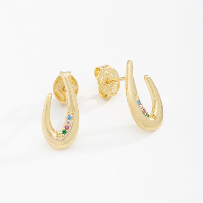 BR-02193 BRINCO BANHADO A OURO 18K COM DESIGN CURVADO E DETALHES EM ZIRCÔNIAS