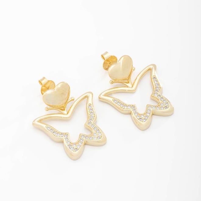 BR-02366 - BRINCO BANHADO A OURO 18K DE CORAÇÃO E PINGENTE DE BORBOLETA