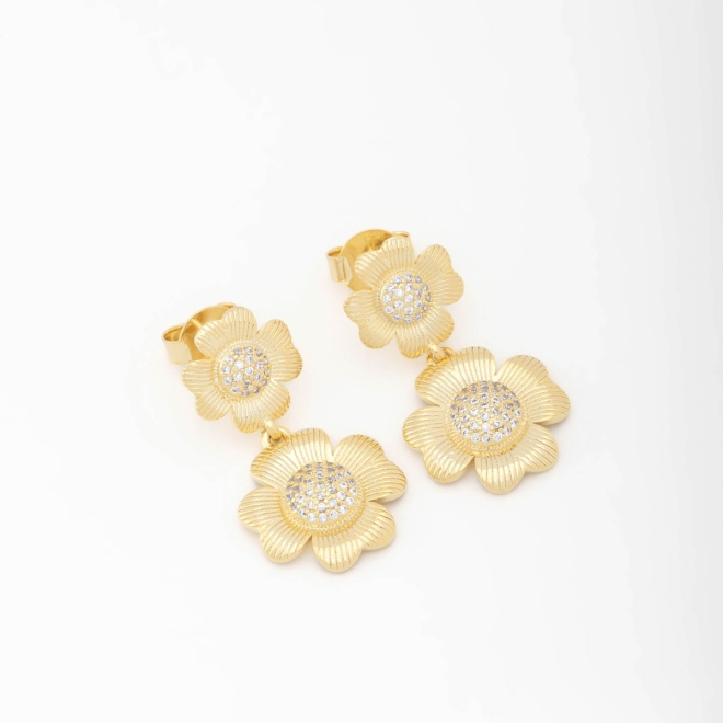 BR-02393 BRINCO COM FORMATO DE FLORES E DETALHES EM ZIRCÔNIAS