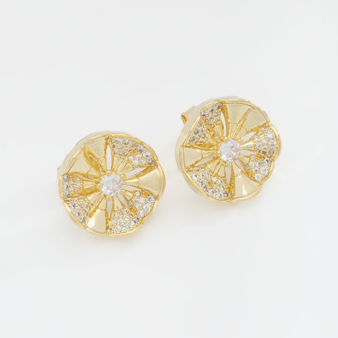 BR-02449 BRINCO DE FLOR VAZADO E DETALHES EM ZIRCÔNIAS