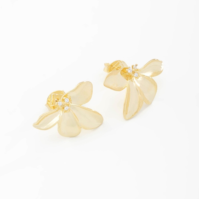 BR-02450 BRINCO DE FLOR COM DETALHES EM ZIRCÔNIAS