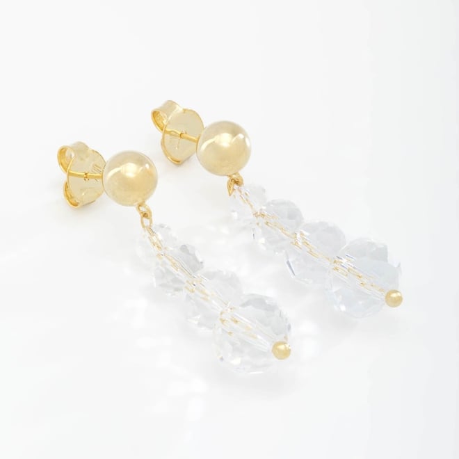 BR-02455 BRINCO BANHADO A OURO 18K COM ESFERA LISA E PINGENTE DE CRISTAIS LAPIDADOS