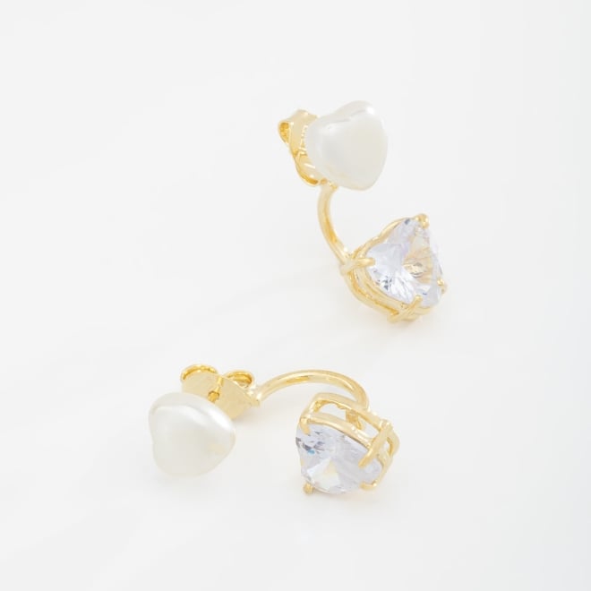 BR-02502 - BRINCO DUPLO BANHADO A OURO 18K COM PONTO DE LUZ E PÉROLA