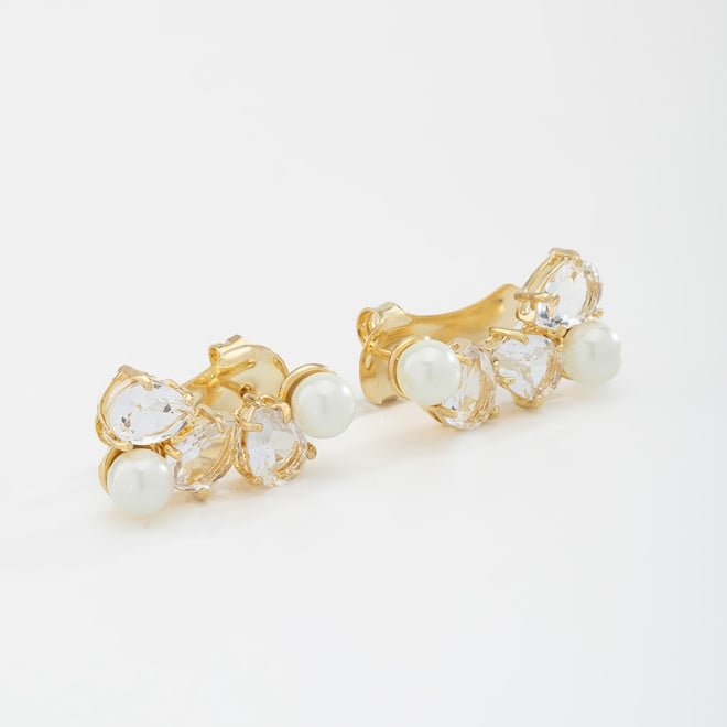 BR-02313-BRINCO EAR CUFF COM PÉROLAS E ZIRCÔNIAS COLORIDAS