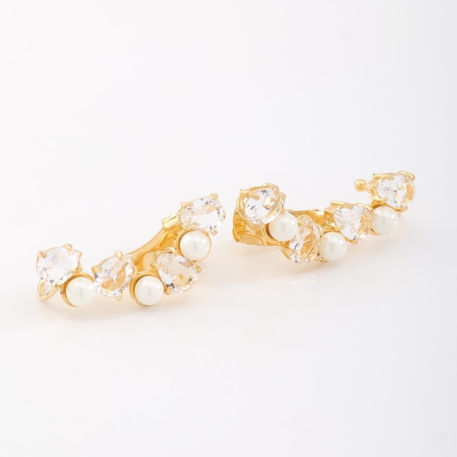 BR-02515 BRINCO EAR CUFF COM PEDRAS LAPIDADAS E DETALHES EM PÉROLAS