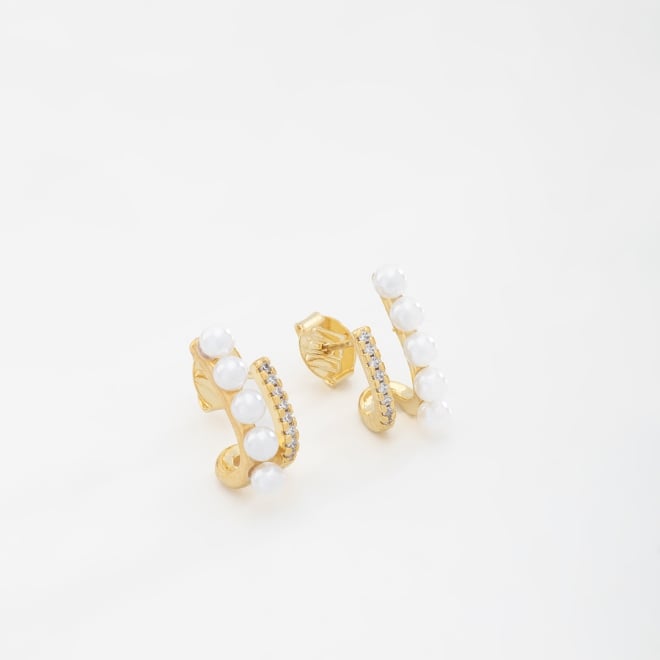 BR-02564-BRINCO DUPLO COM PÉROLAS E ARGOLA CRAVEJADA