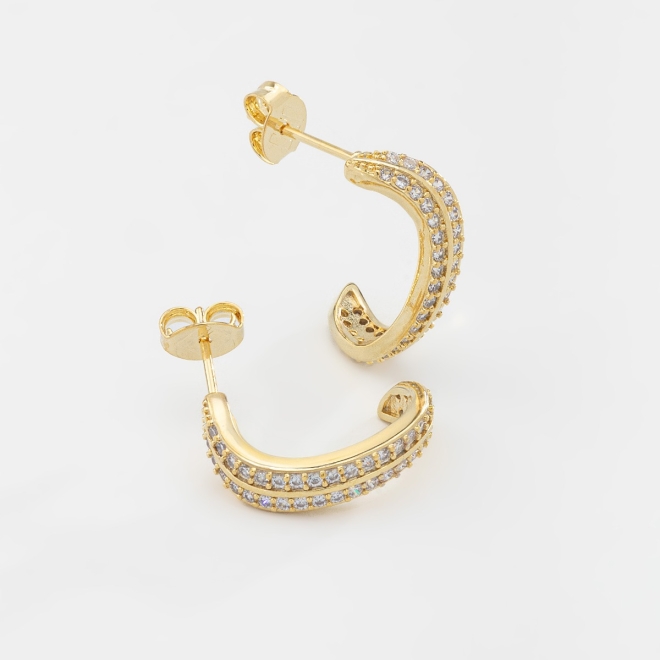 BR-02590-BRINCO BANHADO A OURO 18K EM FORMATO DE ARGOLA COM TRIPLA FILEIRA
