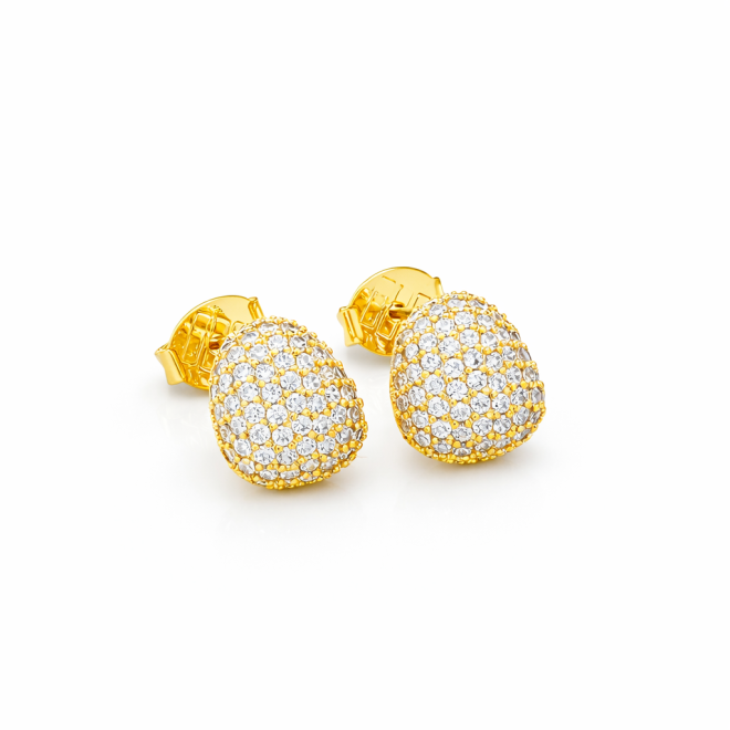 BR-02597 BRINCO BANHADO A OURO 18K COM DESIGN OVAL CRAVEJADO EM ZIRCÔNIAS