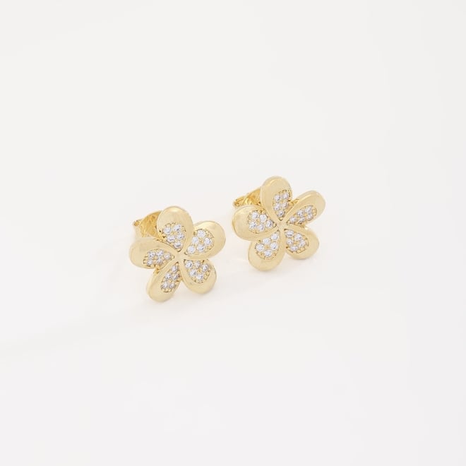 BR-02678 BRINCO EM FORMATO DE FLOR COM PÉTALAS EM ZIRCÔNIAS