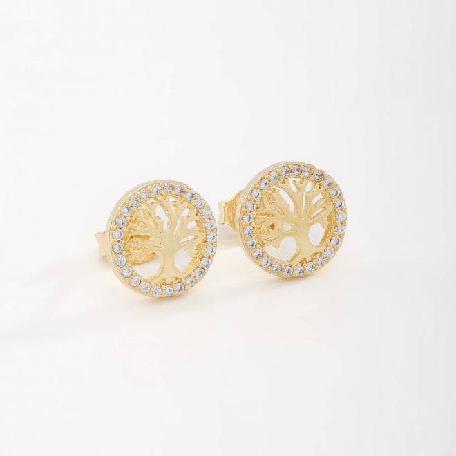 BR-02700 BRINCO BANHADO A OURO 18K COM DESIGN DE ÁRVORE DA VIDA E DETALHES CRAVEJADOS
