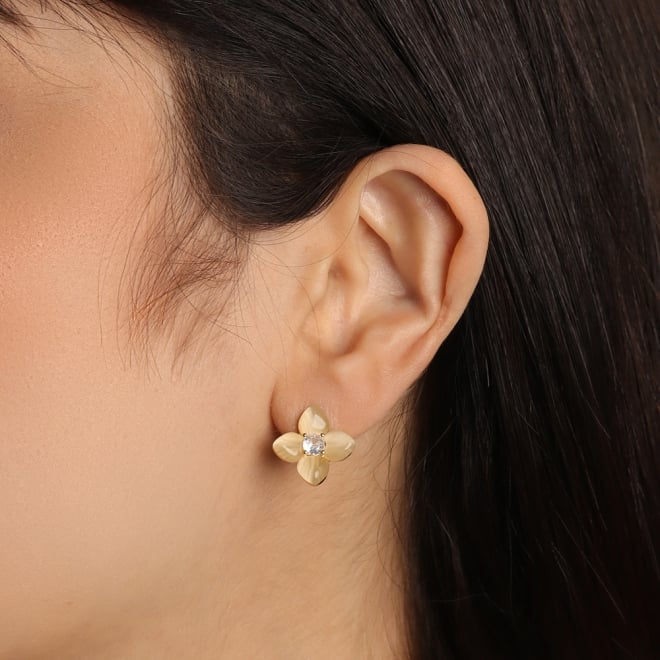 BR-02750 BRINCO DE FLOR COM DETALHES ACETINADOS E ZIRCONA