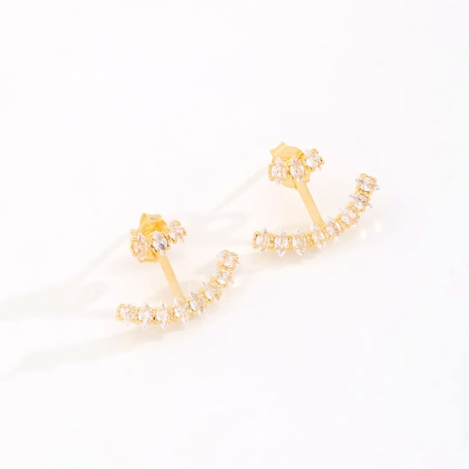 BR-02768 BRINCO BANHADO A OURO 18K COM DESIGN EAR JACKET CRAVEJADO EM ZIRCÔNIAS