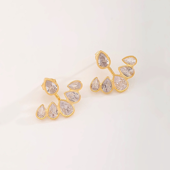 BR-02780 BRINCO BANHADO A OURO 18K COM DESIGN EAR CUFF EM GOTAS CRAVEJADAS EM ZIRCÔNIAS