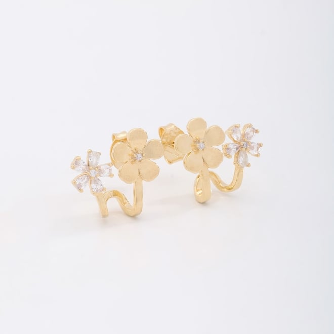 BR-02784 BRINCO EAR JACKET COM FLORES EM ALTO-RELEVO E DETALHES EM ZIRCÔNIAS