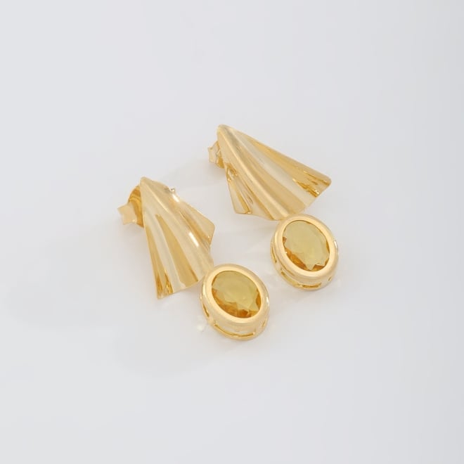 BR-02819 BRINCO COM DESIGN EM LEQUE E PEDRA NA COR AMARELA