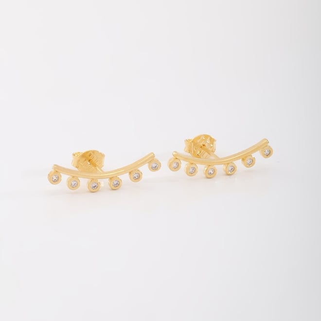 BR-02857 BRINCO EAR CUFF BANHADO A OURO 18K COM DESIGN CURVADO E DETALHES EM ZIRCÔNIAS