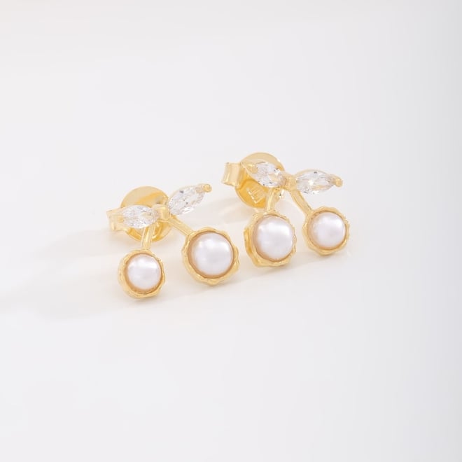 BR-02867 BRINCO COM DETALHE DE PÉROLA E FOLHAS EM ZIRCÔNIA
