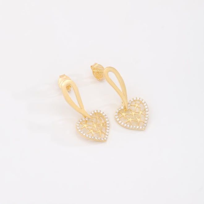 BR-02893 BRINCO BANHADO A OURO 18K COM PINGENTE DE CORAÇÃO VAZADO CRAVEJADAS EM ZIRCÔNIAS