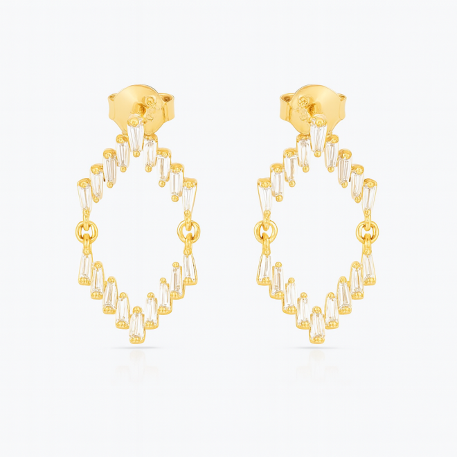 BR-02919 BRINCO BANHADO A OURO 18K COM DESIGN GEOMÉTRICO EM ZIRCÔNIAS