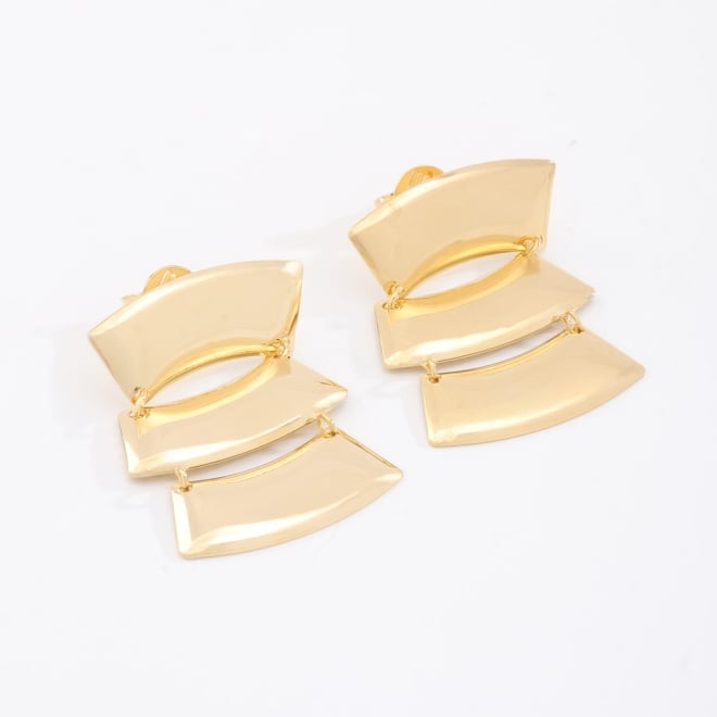 BR-02948 BRINCO BANHADO A OURO 18K COM DESIGN GEOMÉTRICO EM TRÊS PLACAS ARTICULADAS
