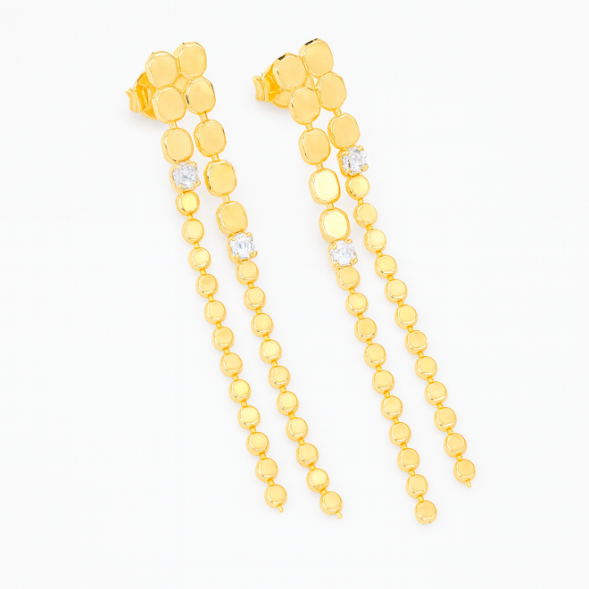 BR-02982 BRINCO BANHADO A OURO 18K COM DETALHES EM ESFERAS E ZIRCÔNIAS