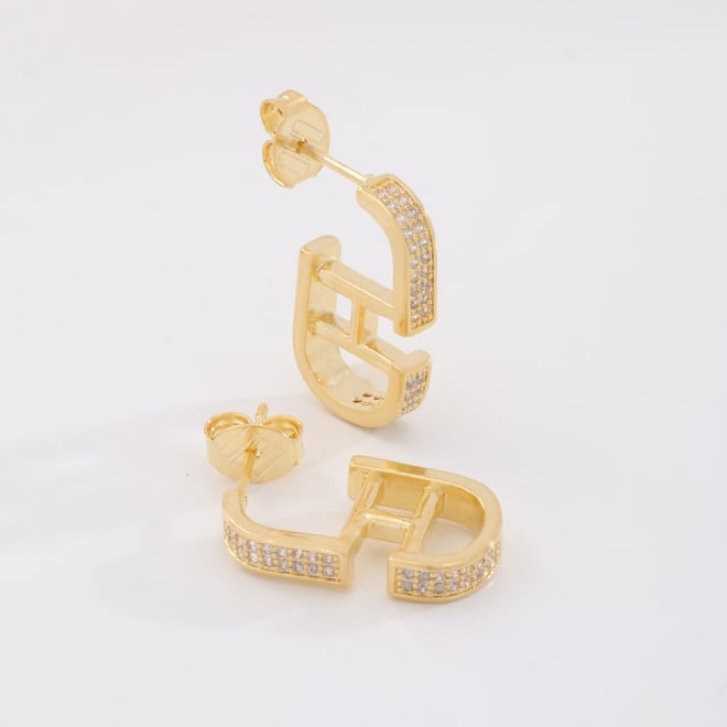 BR-03006 BRINCO BANHADO A OURO 18K COM DESIGN GEOMÉTRICO E DETALHES CRAVEJADOS EM ZIRCÔNIAS