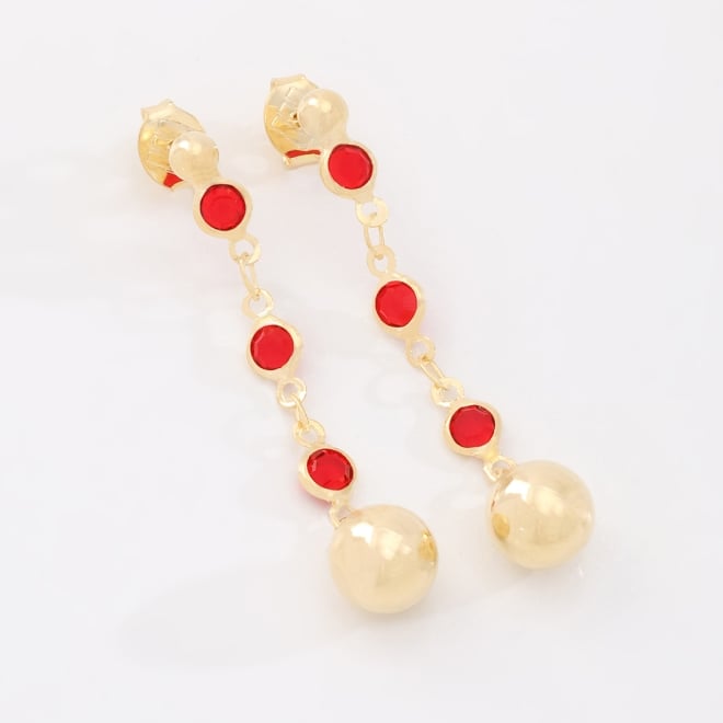 BR-03013 BRINCO BANHADO A OURO 18K COM DETALHES EM CRISTAIS REDONDOS E ESFERA NA PONTA