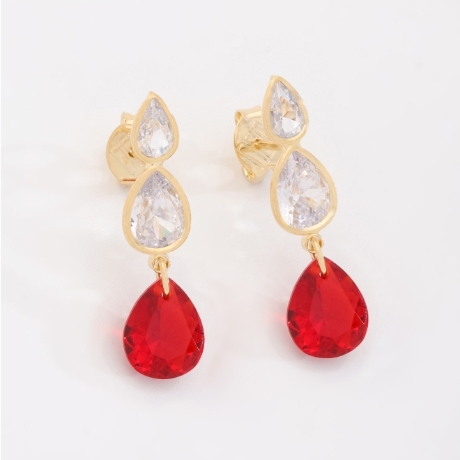 BR-03015 BRINCO BANHADO A OURO 18K COM TRIO DE GOTAS LAPIDADAS
