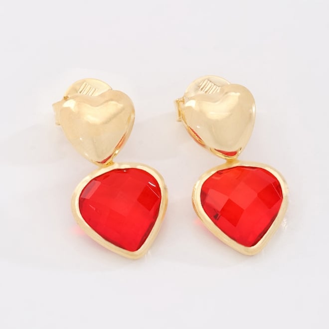 BR-03016 BRINCO BANHADO A OURO 18K COM TOPO EM FORMATO DE CORAÇÃO E PINGENTE DE CORAÇÃO