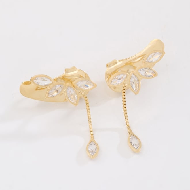BR-03017 BRINCO BANHADO A OURO 18K COM DESIGN EAR CUFF E DETALHES EM ZIRCÔNIAS NAVETES
