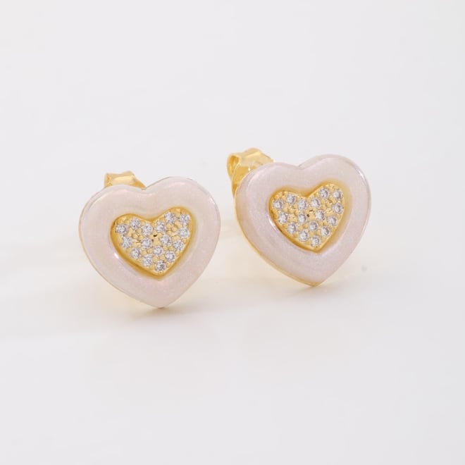BR-03038 BRINCO BANHADO A OURO 18K EM FORMATO DE CORAÇÃO COM ESMALTAÇÃO EM MADRE PÉROLA