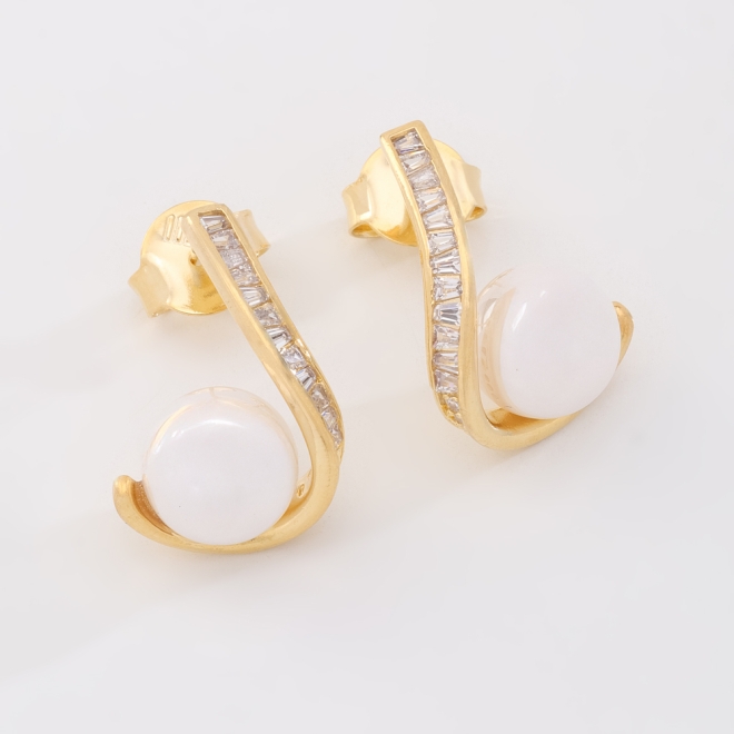 BR-03043 BRINCO BANHADO A OURO 18K COM PÉROLA E FILEIRA DE ZIRCÔNIAS
