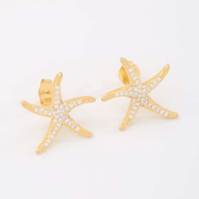 BR-03086 BRINCO BANHADO A OURO 18K EM FORMATO DE ESTRELA-DO-MAR COM DESIGN DELICADO E SUPERFÍCIE TEXTURIZADA