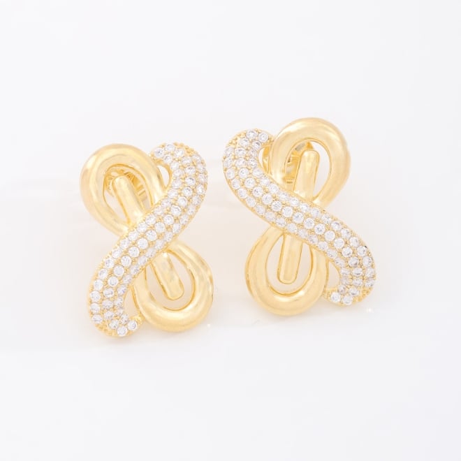 BR-03097 BRINCO BANHADO A OURO 18K COM DESIGN EM LA&Ccedil;O ENTRELA&Ccedil;ADO E DETALHE EM ZIRC&Ocirc;NIAS