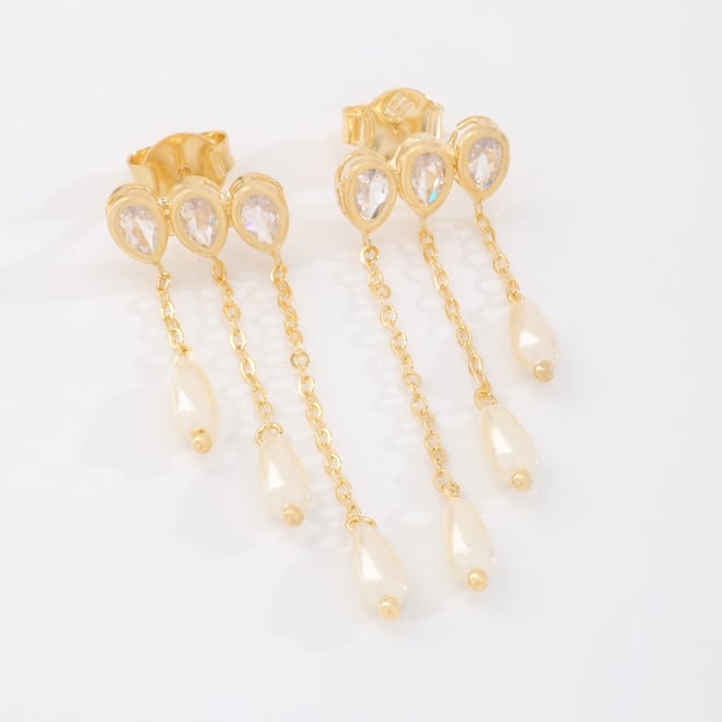 BR-03103 BRINCO BANHADO A OURO 18K COM ZIRCÔNIA E PÉROLA