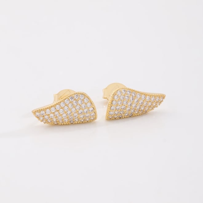 BR-03119 BRINCO BANHADO A OURO 18K COM DESIGN ORGÂNICO ASSIMÉTRICO CRAVEJADO.