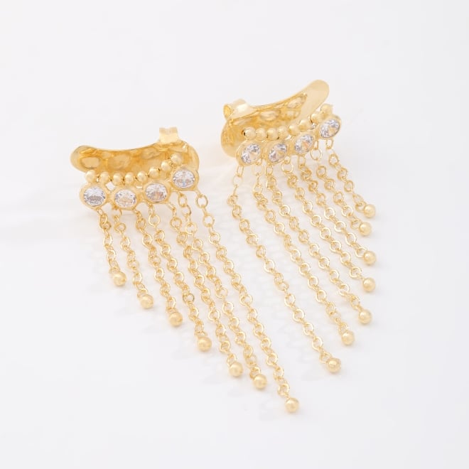 BR-03128 BRINCO BANHADO A OURO 18K COM CRISTAIS REDONDOS E CORRENTES