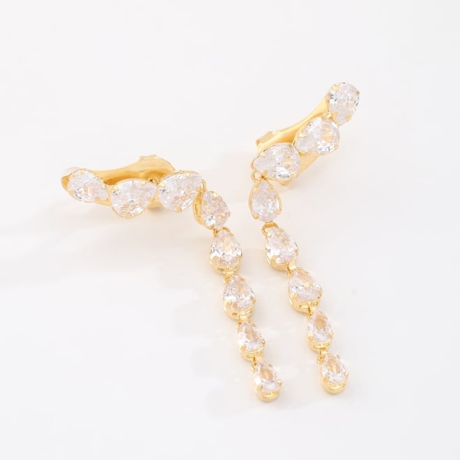 BR-03129 BRINCO BANHADO A OURO 18K MODELO EAR CUFF COM ZIRCÔNIAS EM GOTAS