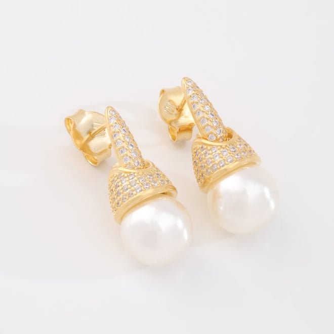 BR-03132 BRINCO BANHADO A OURO 18K COM DESIGN CRAVEJADO EM ZIRCÔNIA COM PÉROLA.
