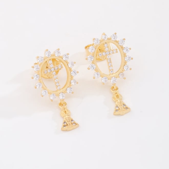 BR-03155 BRINCO BANHADO A OURO 18K COM PINGENTE RELIGIOSO DE NOSSA SENHORA APARECIDA