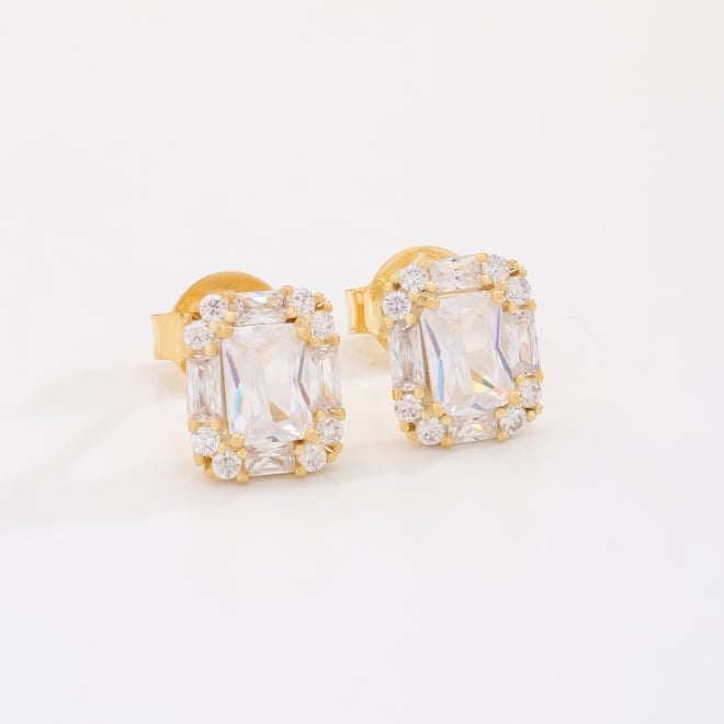 BR-03157 BRINCO BANHADO A OURO 18K RETANGULAR COM ZIRCÔNIA 