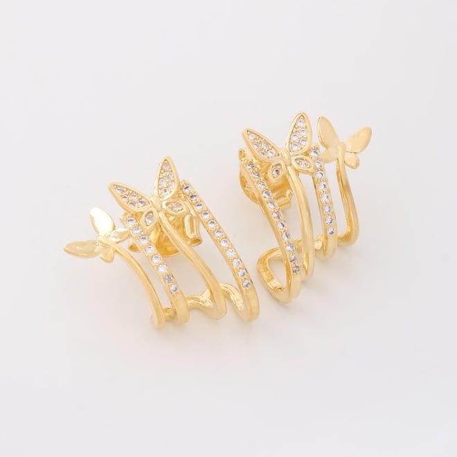 BR-03188 BRINCO EAR HOOK COM BORBOLETAS E DETALHES CRAVEJADOS EM ZIRCÔNIAS