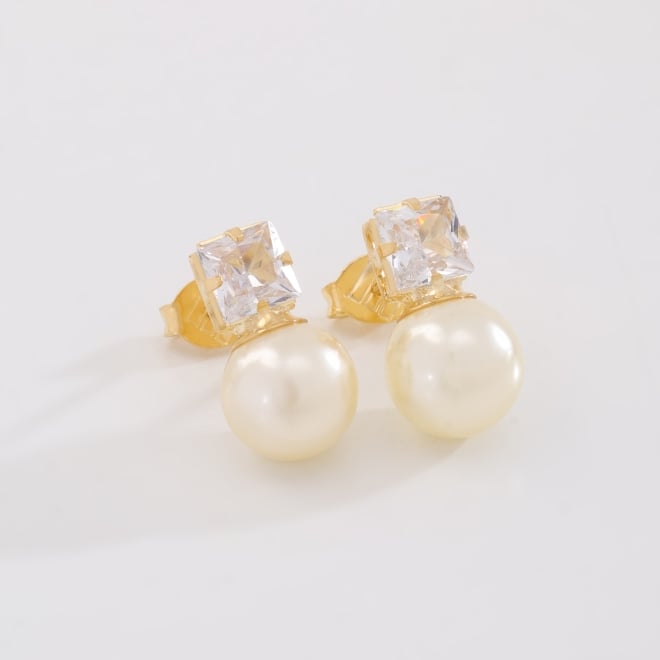 BR-03197 BRINCO BANHADO A OURO 18K COM ZIRCÔNIA QUADRADA E PÉROLA