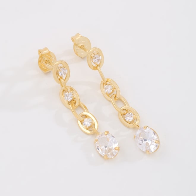 BR-03249-BRINCO PENDENTE COM ELOS E ZIRCÔNIAS