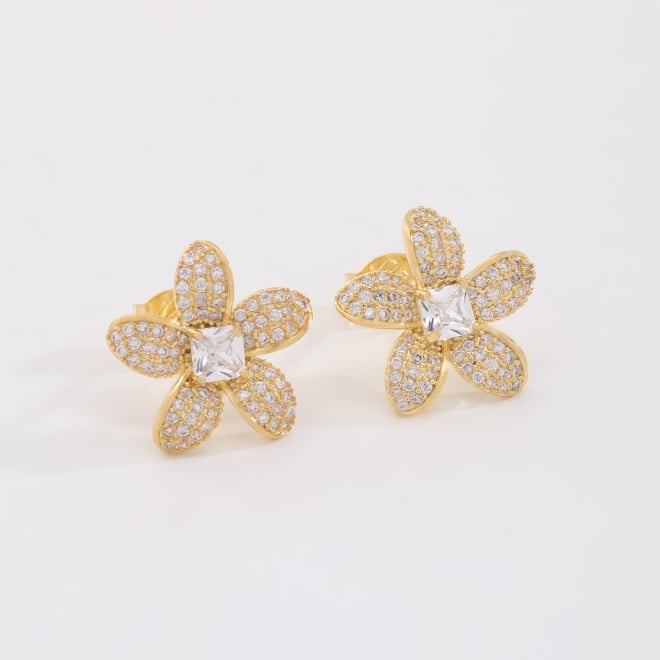 BR-03260 BRINCO FLOR CRAVEJADA COM ZIRCÔNIAS CRISTAL