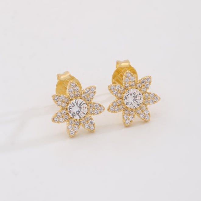 BR-03324 Brinco Flor 7 Petalas Trabalhado Em Zircônia